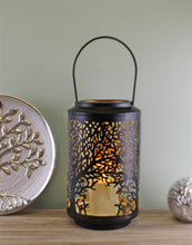 Load image into Gallery viewer, Medium Tree Of Life Cutout Design Black Candle Lantern
