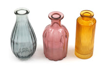 Load image into Gallery viewer, Set of Three Colour Glass Vases
