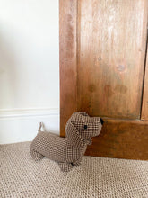 Load image into Gallery viewer, Brown Herringbone Fabric Sausage Dog Doorstop
