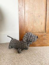 Load image into Gallery viewer, Grey Herringbone Fabric Sausage Dog Doorstop
