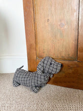 Load image into Gallery viewer, Grey Herringbone Fabric Sausage Dog Doorstop
