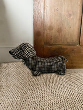 Load image into Gallery viewer, Grey Herringbone Fabric Sausage Dog Doorstop
