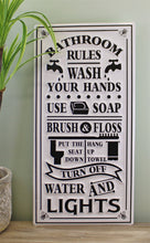 Load image into Gallery viewer, Metal, Wall Hanging Bathroom Rules Plaque, 60x30cm
