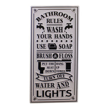 Load image into Gallery viewer, Metal, Wall Hanging Bathroom Rules Plaque, 60x30cm
