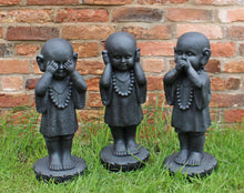 Load image into Gallery viewer, Set Of 3 Stone Effect See No Evil, Hear No Evil, Speak No Evil Monks
