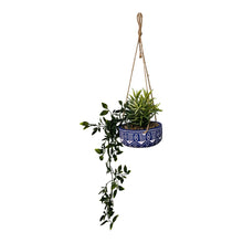 Load image into Gallery viewer, Blue Ceramic Hanging Pot with Plants
