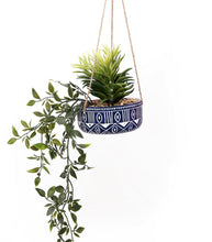 Load image into Gallery viewer, Blue Ceramic Hanging Pot with Plants
