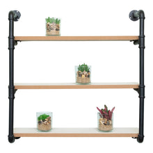 Load image into Gallery viewer, Black Pipe &amp; Wooden Shelves 58cm
