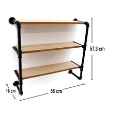 Load image into Gallery viewer, Black Pipe &amp; Wooden Shelves 58cm
