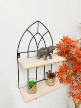 Load image into Gallery viewer, Black Metal Arch with 2 Wooden Shelves
