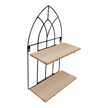 Load image into Gallery viewer, Black Metal Arch with 2 Wooden Shelves
