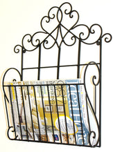 Load image into Gallery viewer, Black Scroll Wall Hanging Single Section Magazine Rack
