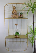 Load image into Gallery viewer, Gold Metal Wall Double Storage Shelf, Basket Design
